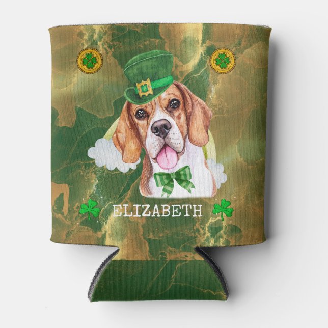 Enfriador De Latas Personalizado Beagle Gold St Patricks (Anverso)