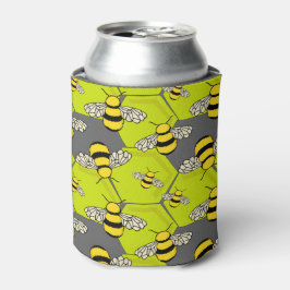 Enfriador De Latas Personalizado Bee Hive Gray Green