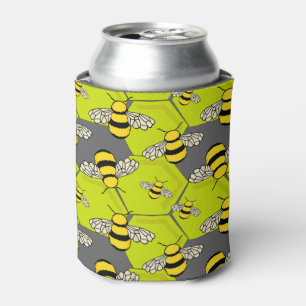 Enfriador De Latas Personalizado Bee Hive Gray Green