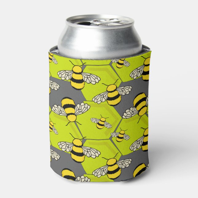 Enfriador De Latas Personalizado Bee Hive Gray Green (Lata Anverso)