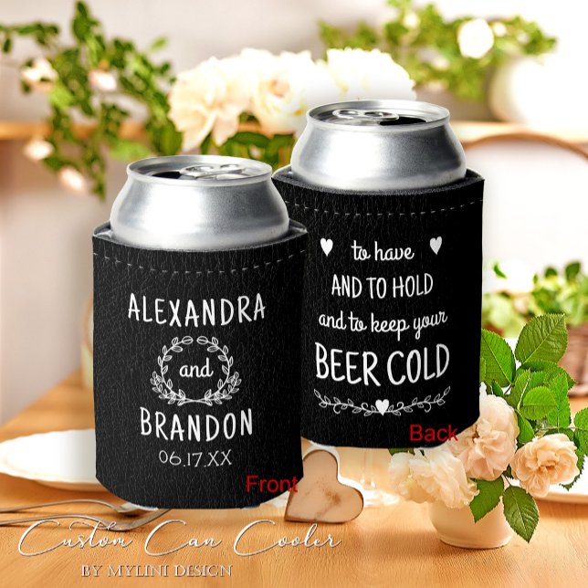 Enfriador De Latas Personalizado Black Leather Print Wedding Favor (Subido por el creador)