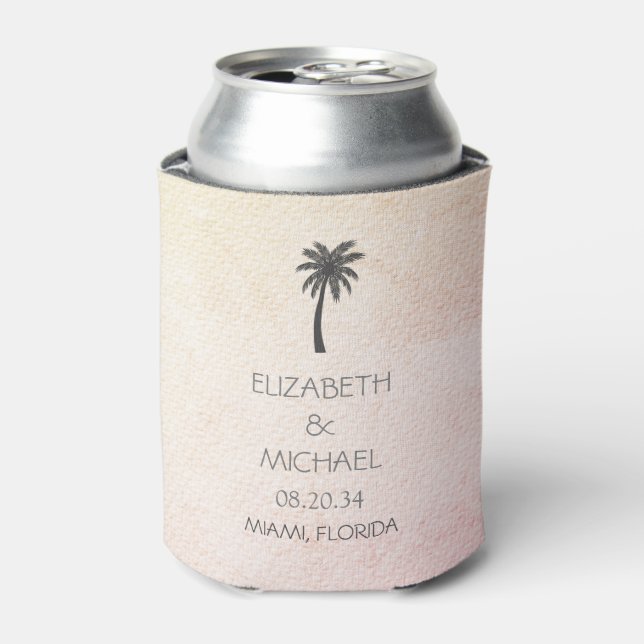 Enfriador De Latas Personalizado Boda de Palm Trees Tropicales Modern (Lata Anverso)