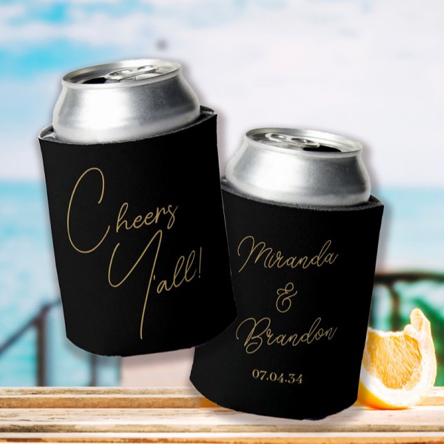 Enfriador De Latas Personalizado Boda negro de oro (Subido por el creador)