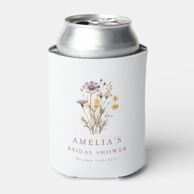 Enfriador De Latas Personalizado Boho Purple Wildflowers Bridal Showe (Lata Anverso)