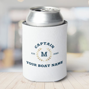 Enfriador De Latas Personalizado Capitán Bote Monograma Laurel Náut