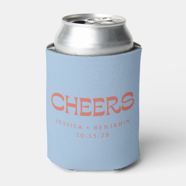 Enfriador De Latas Personalizado Cheers Blue Terracotta Moda Boda mod (Lata Anverso)