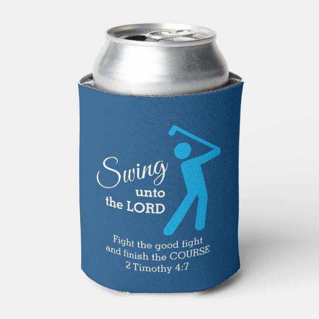 Enfriador De Latas Personalizado CHRISTIAN GOLFER Swing To Lord BLUE (Lata Anverso)