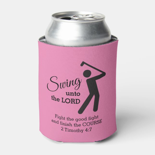 Enfriador De Latas Personalizado CHRISTIAN GOLFER Swing To Lord PINK (Lata Anverso)
