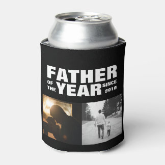 Enfriador De Latas Personalizado Collage de fotos Padre del año Negro