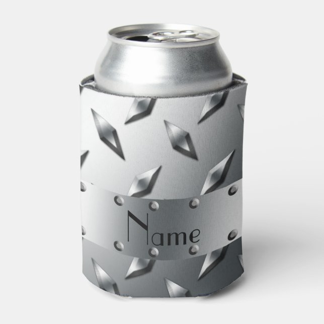 Enfriador De Latas Personalizado con su nombre acero de placa de diam (Lata Anverso)
