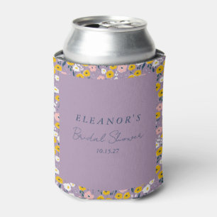 Enfriador De Latas Personalizado Cute morado amarillo floral de ducha