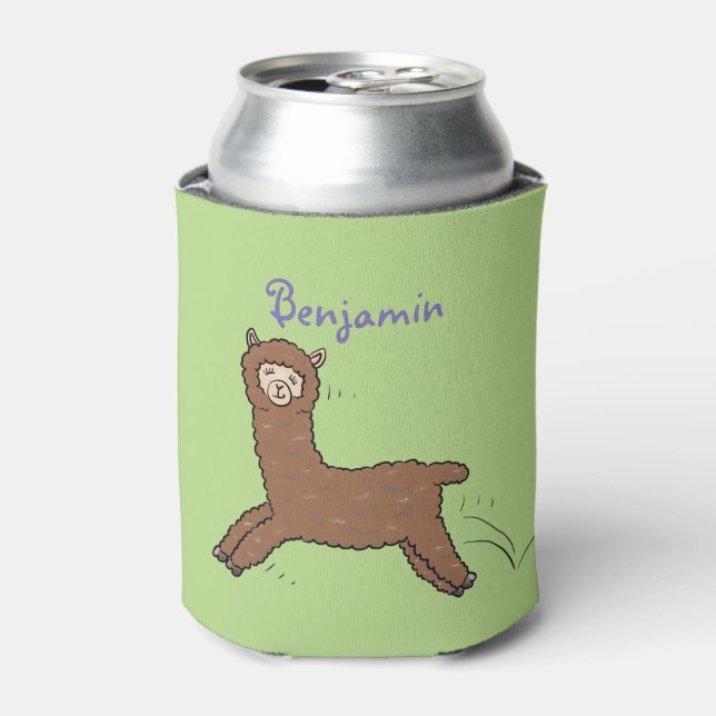 Enfriador De Latas Personalizado de alpaca marrón feliz (Lata Anverso)