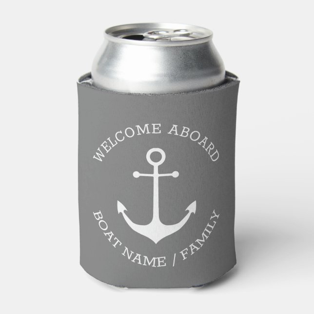 Enfriador De Latas Personalizado De Ancla Náutica Nombre De Barco Abi (Lata Anverso)