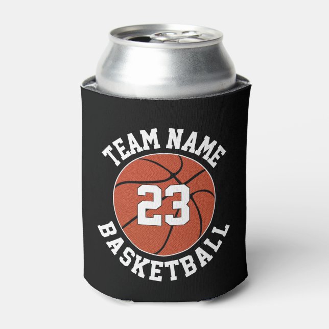 Enfriador De Latas Personalizado de baloncesto nombre equipo y número (Lata Anverso)