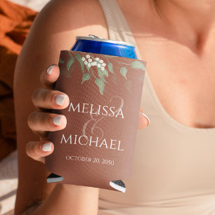 Enfriador De Latas Personalizado de Boda de guión de vegetación de Te