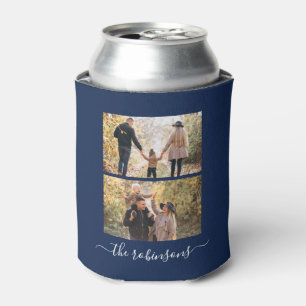 Enfriador De Latas Personalizado de Collage de fotos Navy Blue Trendy