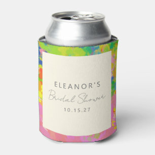 Enfriador De Latas Personalizado de ducha de novia de arte colorido y