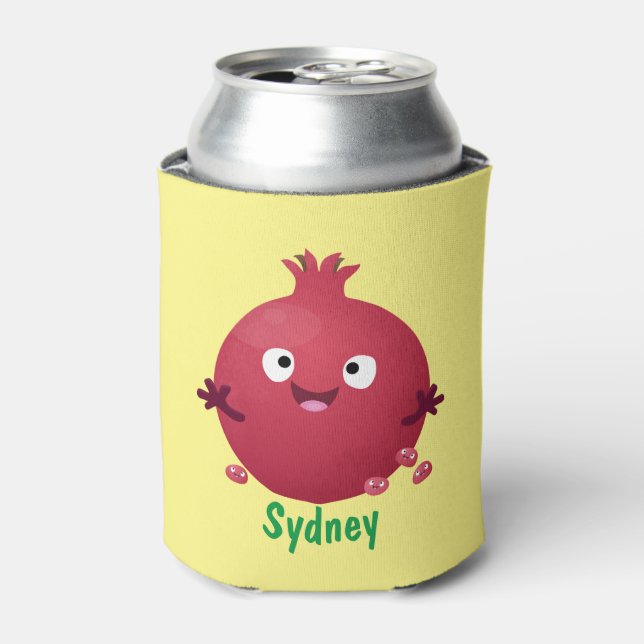 Enfriador De Latas Personalizado de frutas pomegranadas alegres (Lata Anverso)