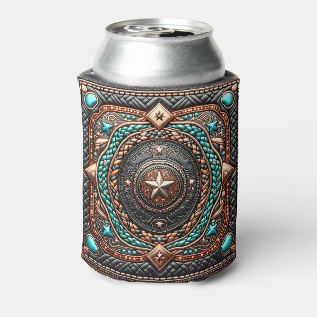 Enfriador De Latas Personalizado De Impresión Turquesa Y Braid De Cue (Reverso de la lata)