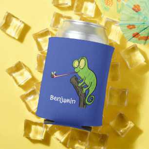 Enfriador De Latas Personalizado de lagarto de camaleón verde lindo