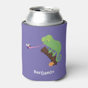 Enfriador De Latas Personalizado de lagarto de camaleón verde lindo