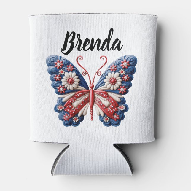Enfriador De Latas Personalizado de mariposa de subeliminación patrió (Anverso)