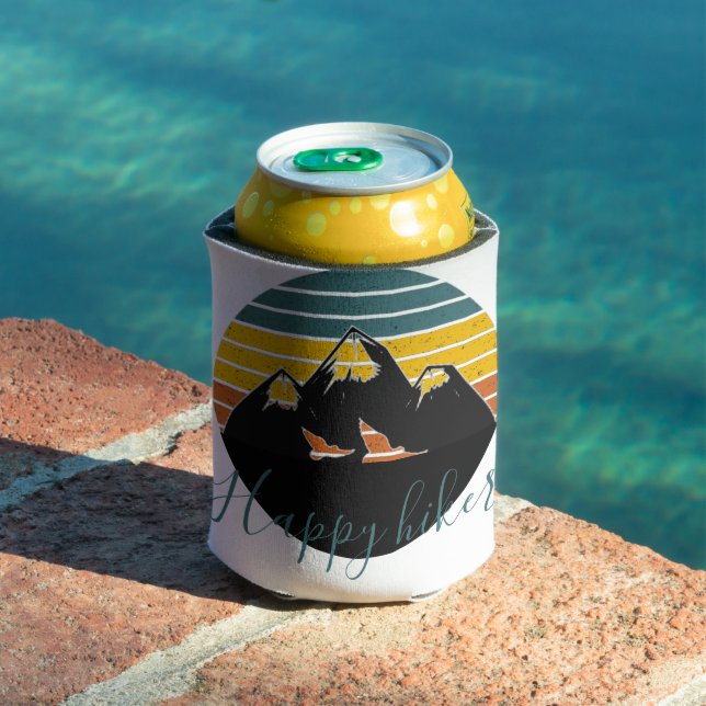 Enfriador De Latas Personalizado de montañas de atardecer retro (Piscina in situ)