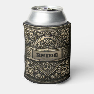 Enfriador De Latas Personalizado de novia Boda de plata de cuero occi