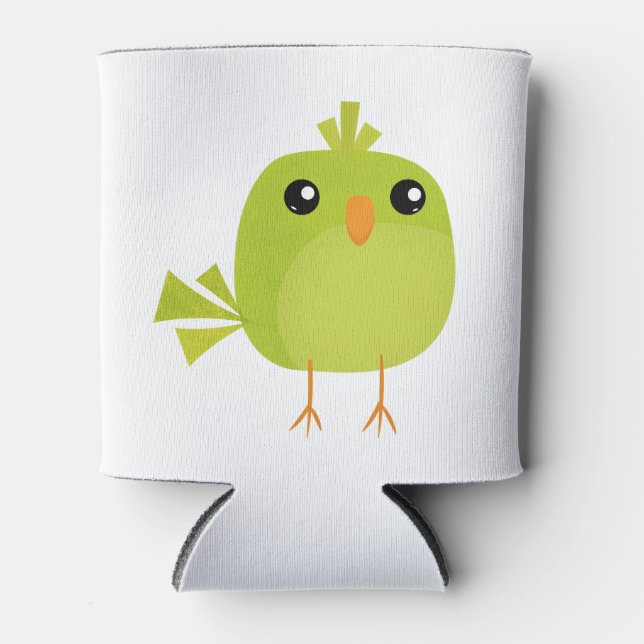 Enfriador De Latas Personalizado de pájaro verde (Anverso)