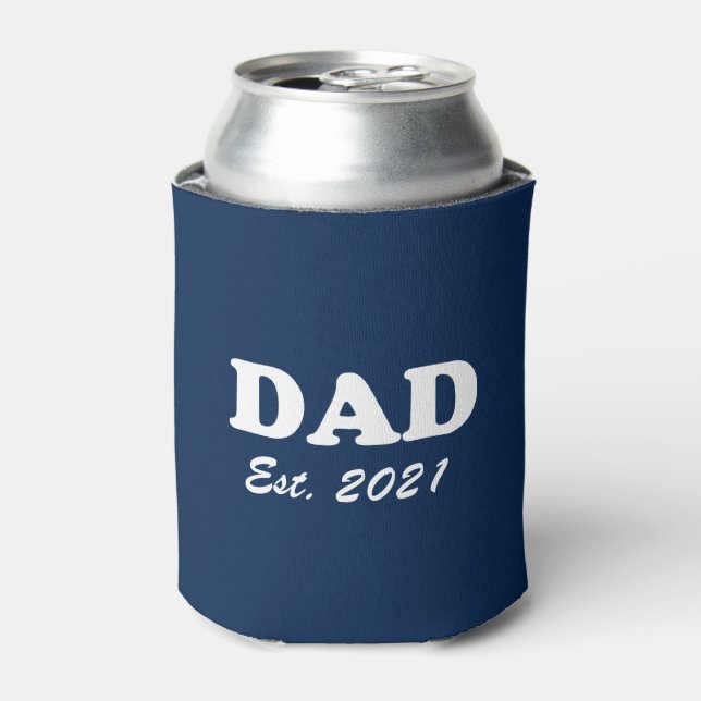 Enfriador De Latas Personalizado de papá Fecha establecida azul marin (Lata Anverso)