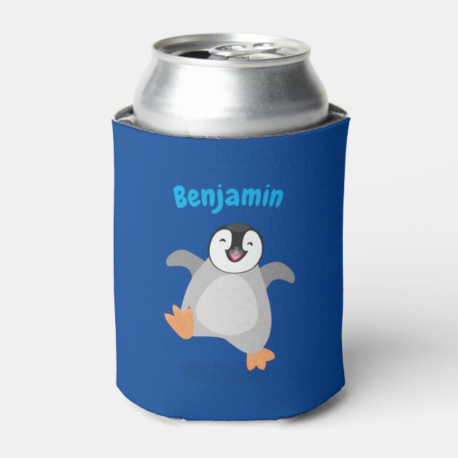 Enfriador De Latas Personalizado de pingüino feliz de bebé (Lata Anverso)