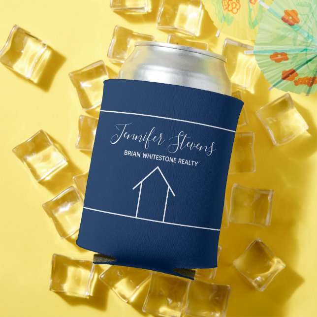 Enfriador De Latas Personalizado de Real Estate Marketing Blue Open H (Verano in situ)