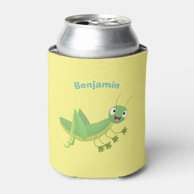 Enfriador De Latas Personalizado de saltamontes alegre verde (Lata Anverso)