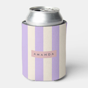 Enfriador De Latas Personalizado de suave lila y rayas de crema