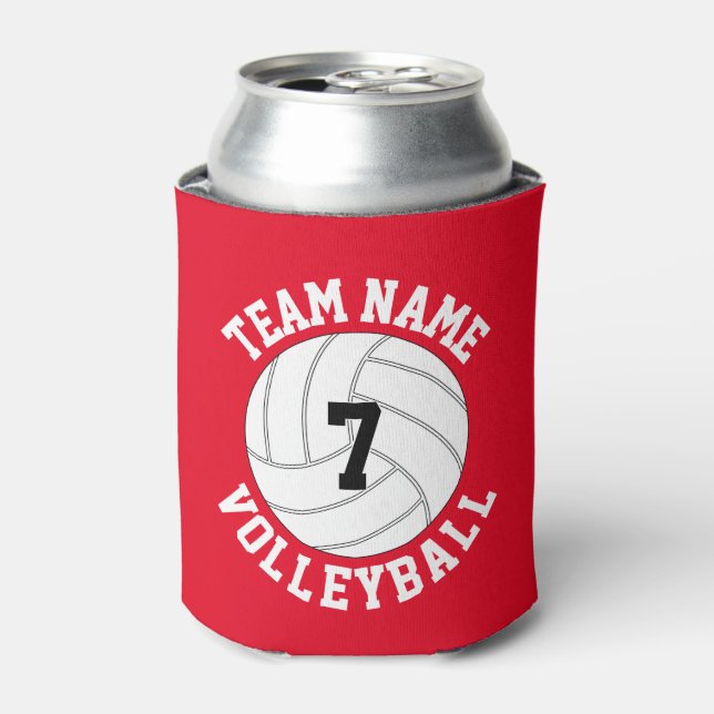 Enfriador De Latas Personalizado de voleibol nombre equipo y número d (Lata Anverso)