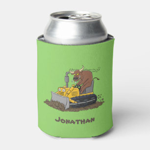 Enfriador De Latas Personalizado del bulldozer cómico que conduce un 