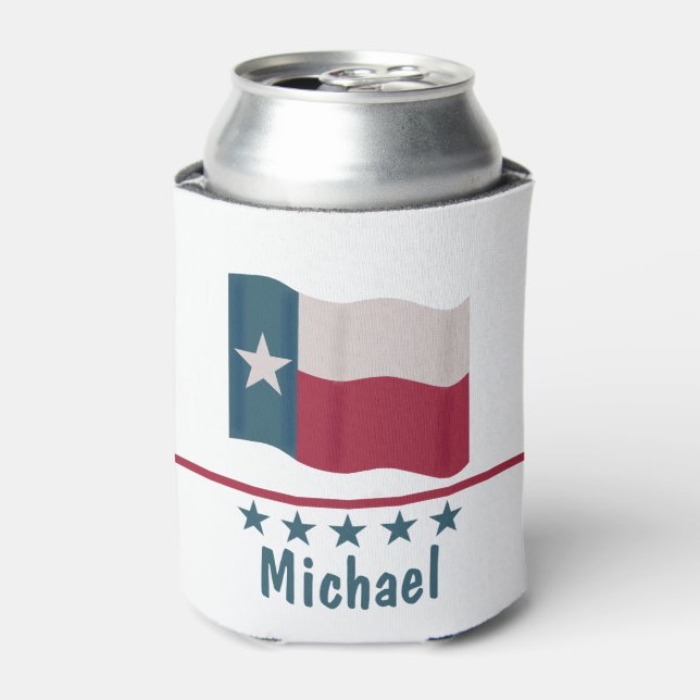 Enfriador De Latas Personalizado el nombre de la bandera de Texas Lon (Lata Anverso)