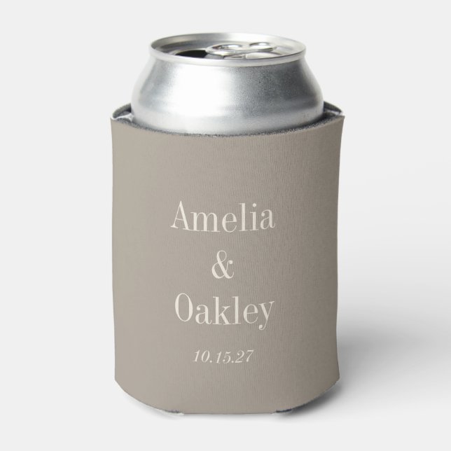 Enfriador De Latas Personalizado elegante de bodas de Taupe Brown min (Lata Anverso)