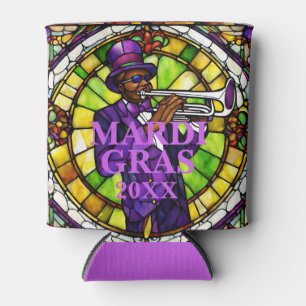 Enfriador De Latas Personalizado Faux Stainass Glass Mardi Gras Jazz