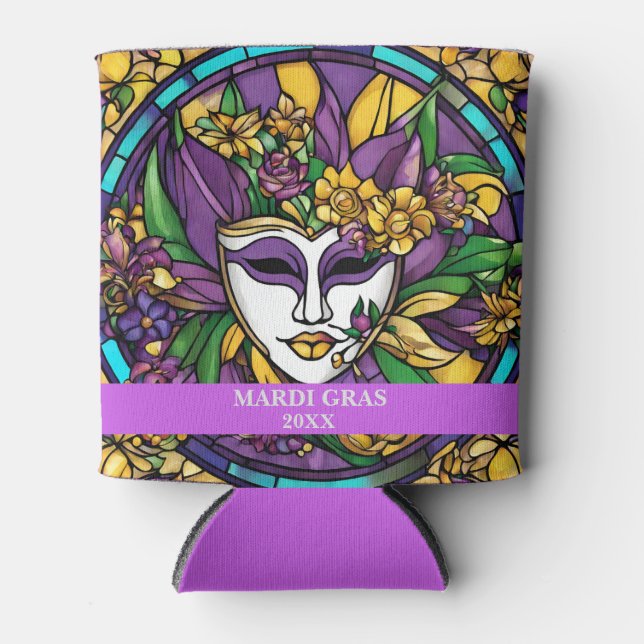 Enfriador De Latas Personalizado Faux Stainass Glass Mardi Gras Jazz (Anverso)