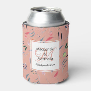 Enfriador De Latas PERSONALIZADO floral CORAL PINK Monograma Boda Kee