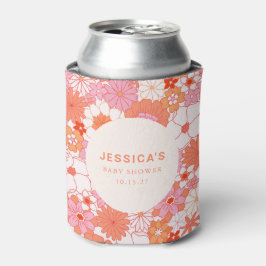 Enfriador De Latas Personalizado floral Naranja rosa Retro Boho Baby 