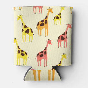 Enfriador De Latas Personalizado Giraffe: Colorido Patrón Vintage.