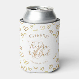 Enfriador De Latas Personalizado Gold White Hearts Diciendo Fecha