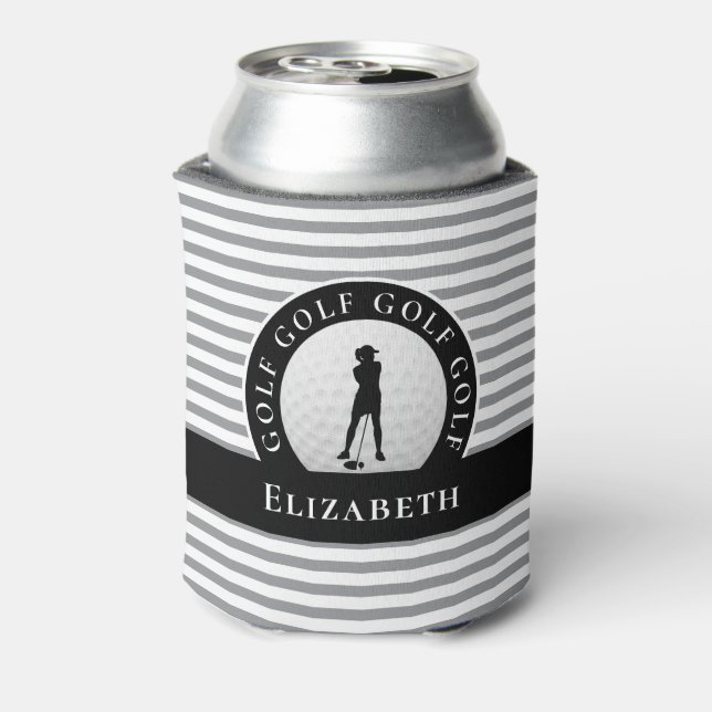 Enfriador De Latas Personalizado Golfer Monogramo Nombre Gray Black S (Reverso de la lata)