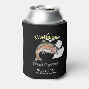 Enfriador De Latas Personalizado Lago/Fecha Michigan Trut Abridor Osc