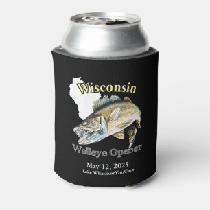 Enfriador De Latas Personalizado Lago/Fecha Wisconsin Walleye Opener