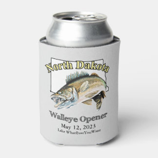 Enfriador De Latas Personalizado Lake and Date North Dakota Walleye O