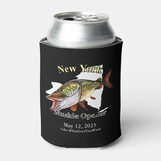 Enfriador De Latas Personalizado Lake/Date New York Muskie Opener Dar (Lata Anverso)