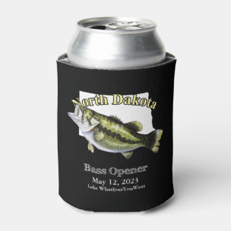 Enfriador De Latas Personalizado Lake/Date North Dakota Bass Opener D